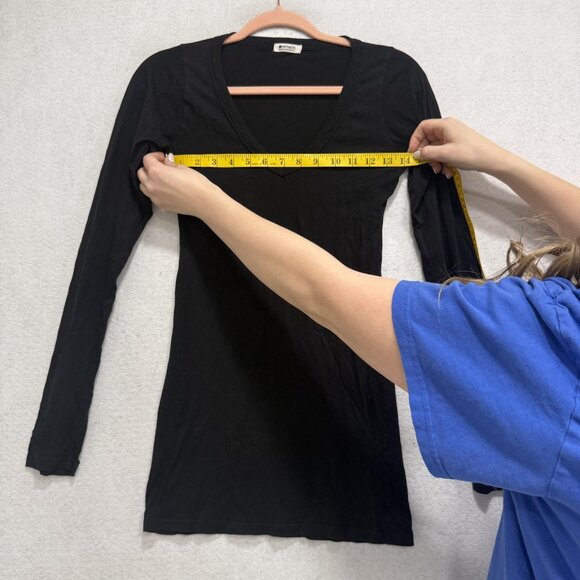 LA Made Shirt Womens Small Black Long Sleeve V Neck 100% Cotton Made USA Top - Picture 4 of 8